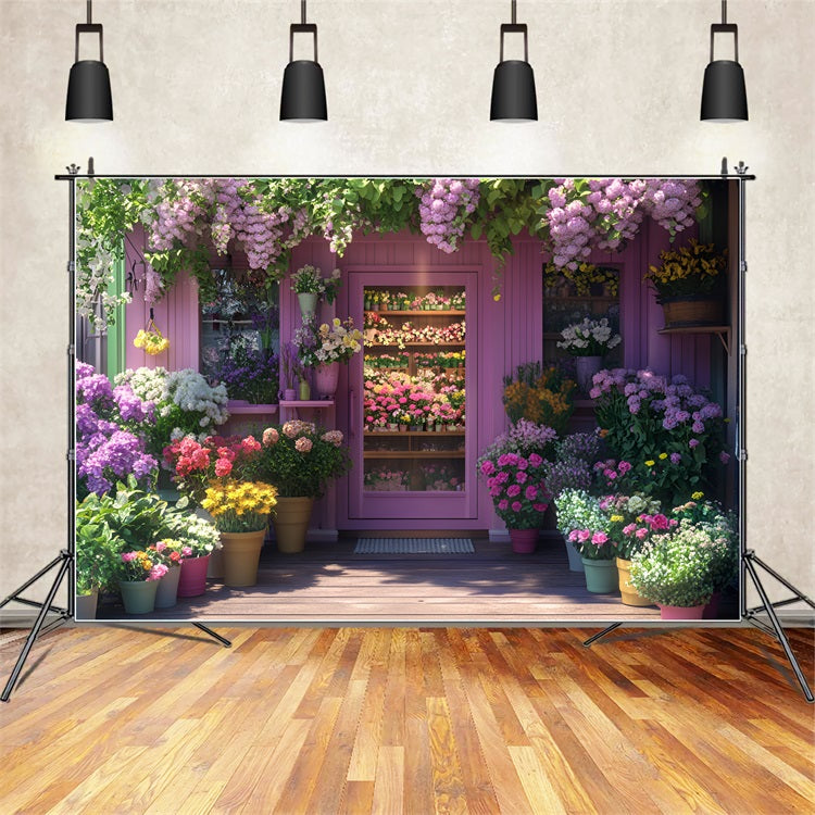 Backdrop Spring Purple Blooming Shop Entrance Backdrop UK LXX1-64