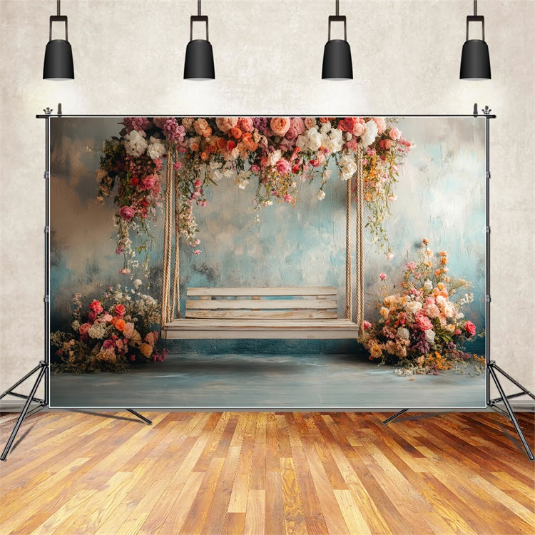 Spring Backdrop Ideas Rustic Swing Floral Backdrop UK LXX1-65