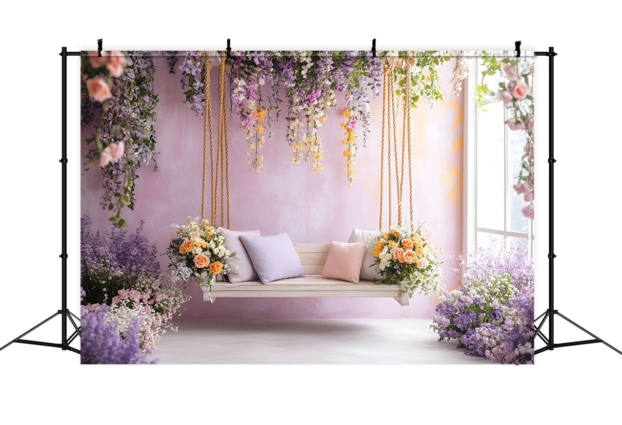 Spring Photo Backdrop Ideas Purple Floral Swing Blooms Backdrop UK LXX1-66