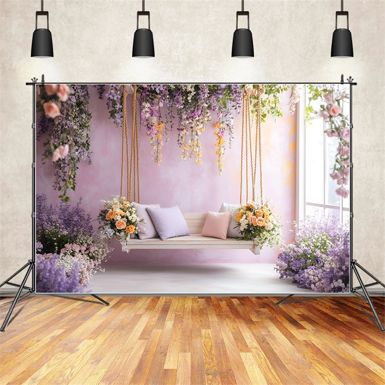 Spring Photo Backdrop Ideas Purple Floral Swing Blooms Backdrop UK LXX1-66