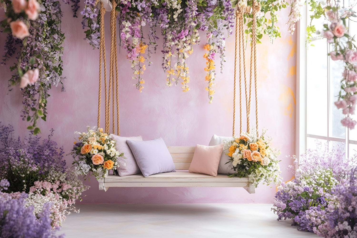 Spring Photo Backdrop Ideas Purple Floral Swing Blooms Backdrop UK LXX1-66