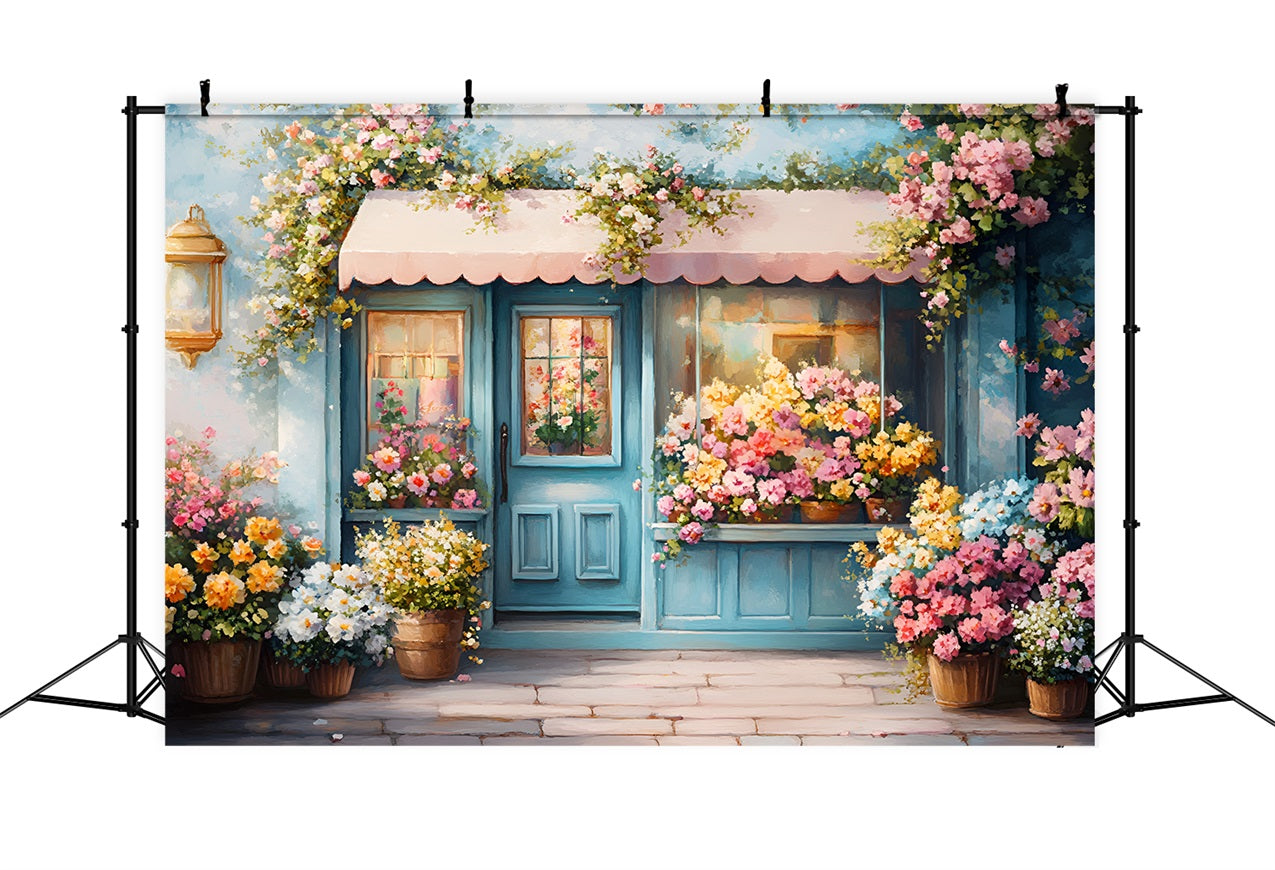 Spring Picture Backdrop Blue Door Floral Blooming Backdrop UK LXX1-67