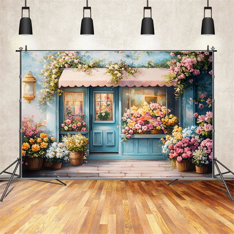 Spring Picture Backdrop Blue Door Floral Blooming Backdrop UK LXX1-67