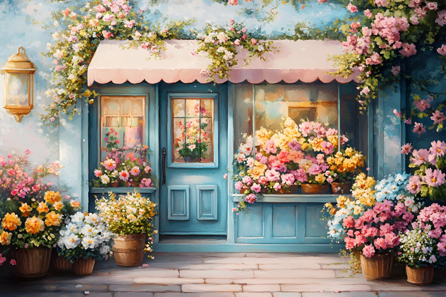 Spring Picture Backdrop Blue Door Floral Blooming Backdrop UK LXX1-67