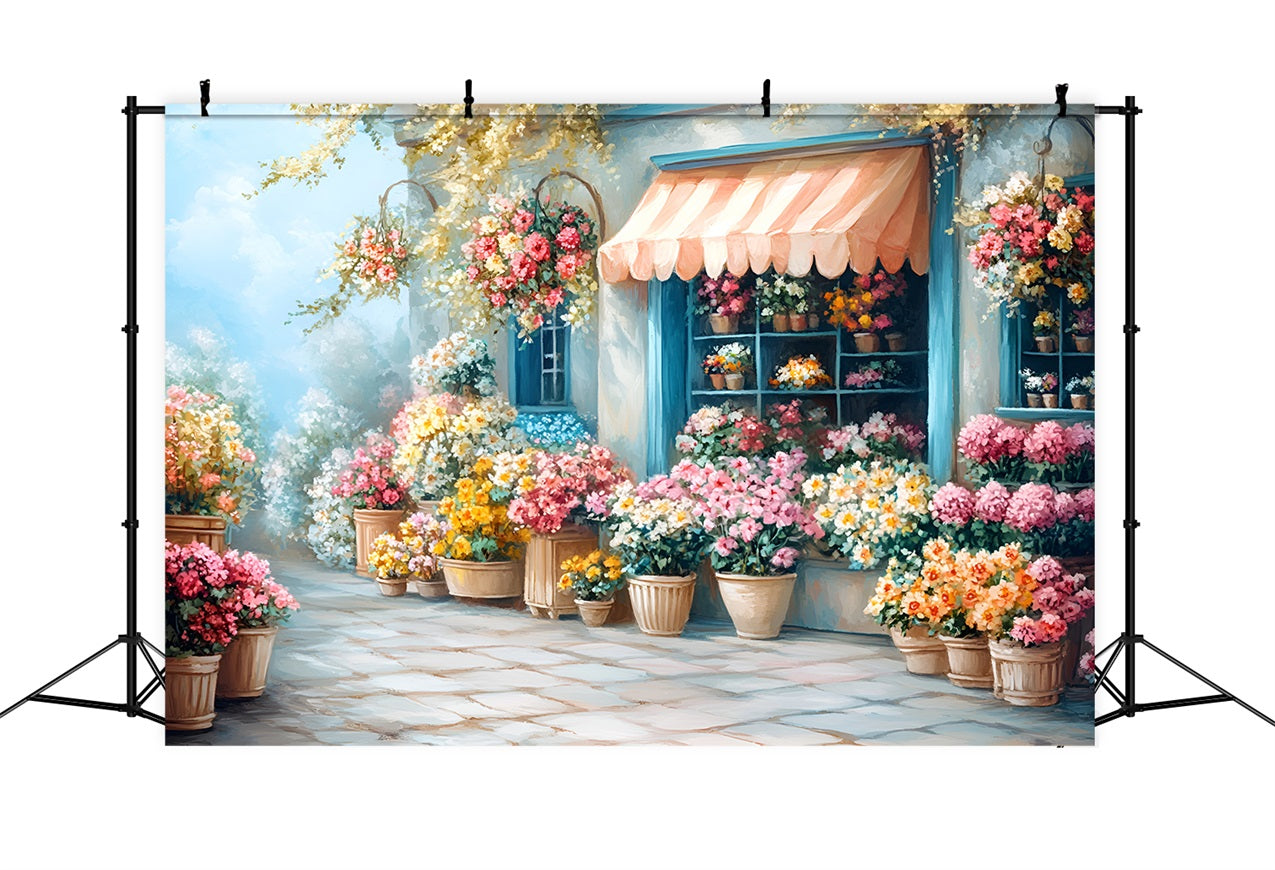 Photography Spring Backdrops Blue Cottage Flower Shopfront Backdrop UK LXX1-68