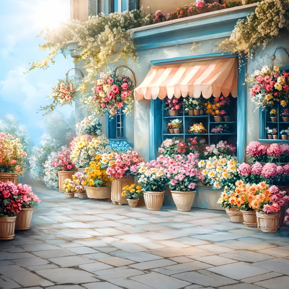 Photography Spring Backdrops Blue Cottage Flower Shopfront Backdrop UK LXX1-68