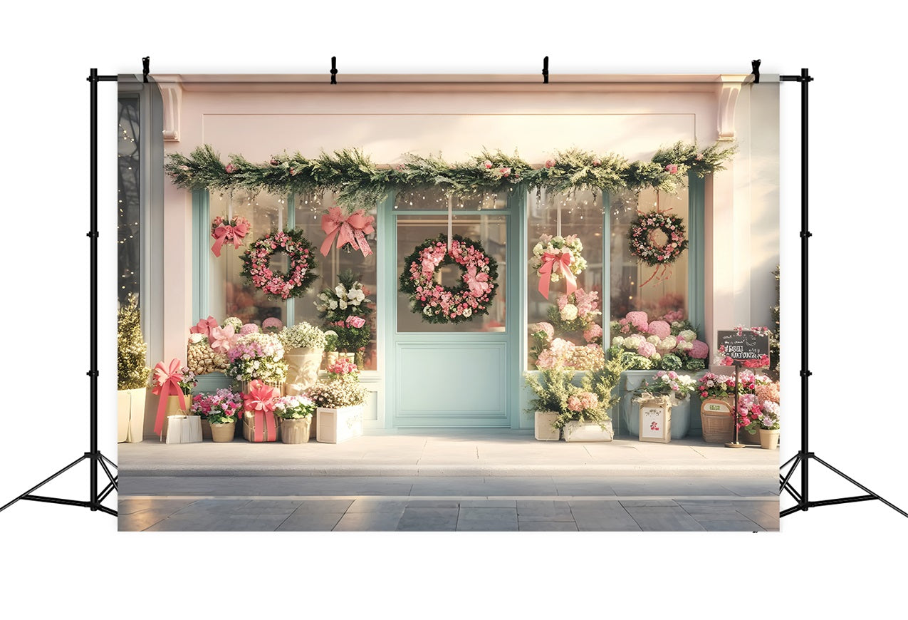 Spring Picture Backdrops Pastel Wreath Cottage Front Backdrop UK LXX1-69