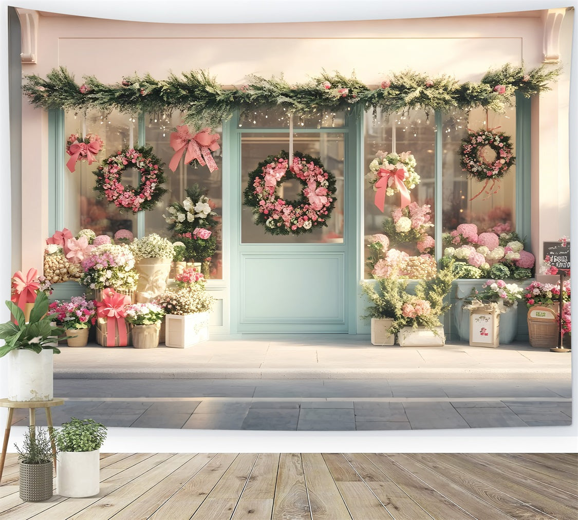 Spring Picture Backdrops Pastel Wreath Cottage Front Backdrop UK LXX1-69