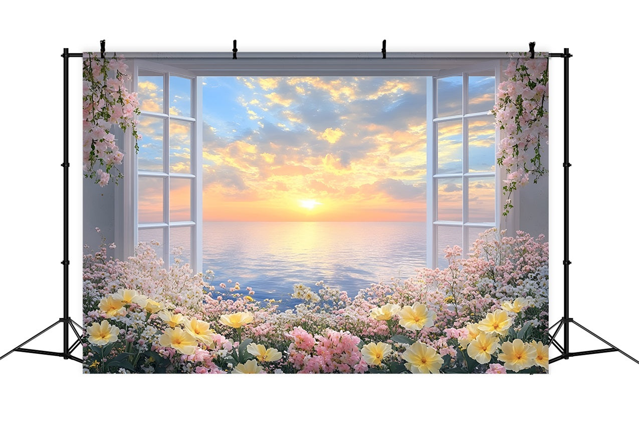 Spring Backdrops Photography Floral Window View Sunset Backdrop UK LXX1-71