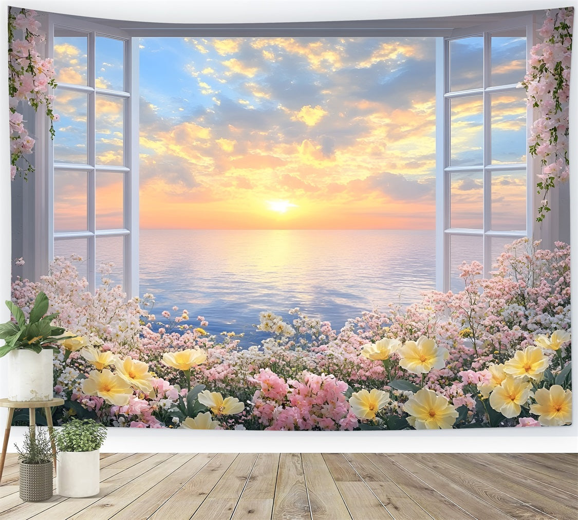 Spring Backdrops Photography Floral Window View Sunset Backdrop UK LXX1-71