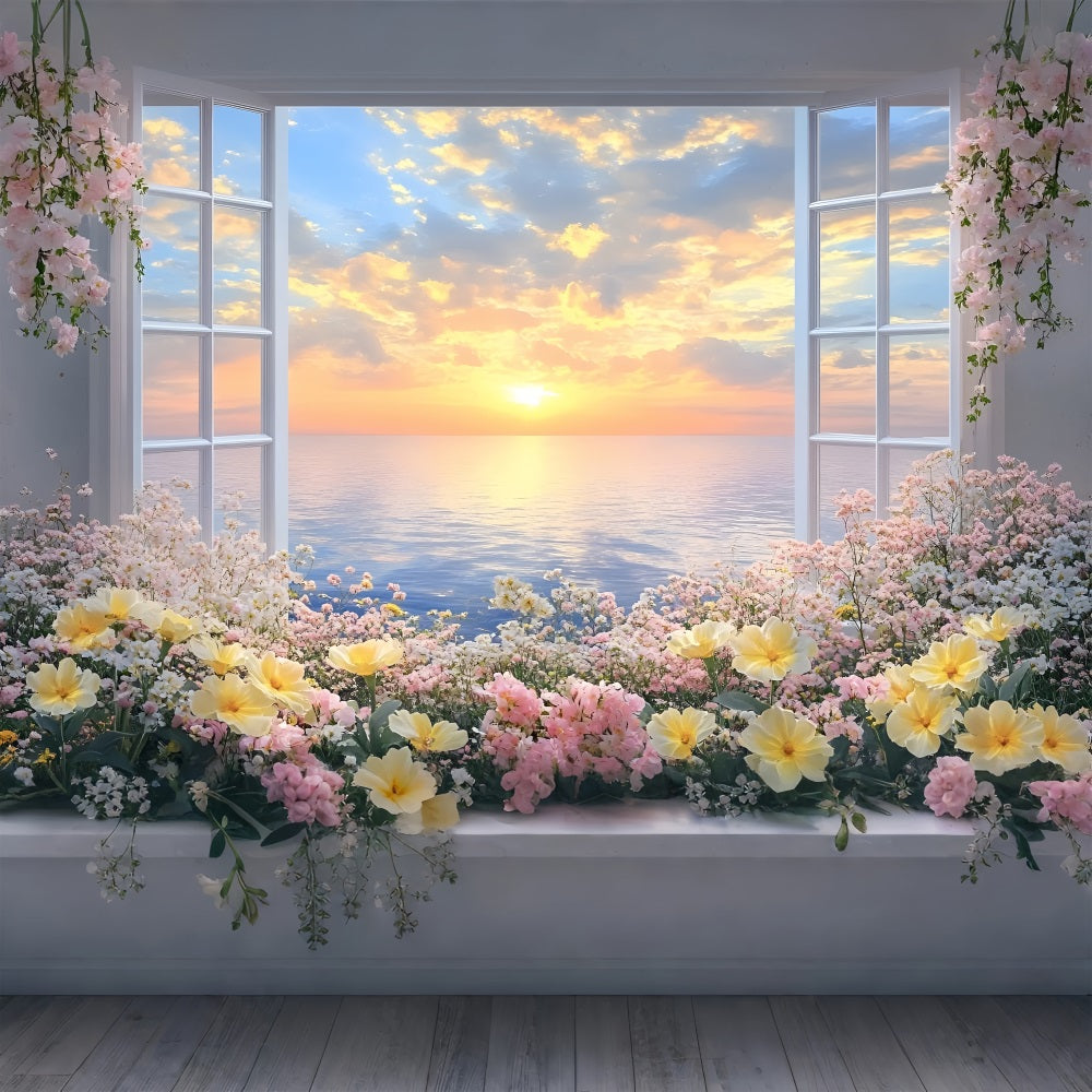 Spring Backdrops Photography Floral Window View Sunset Backdrop UK LXX1-71