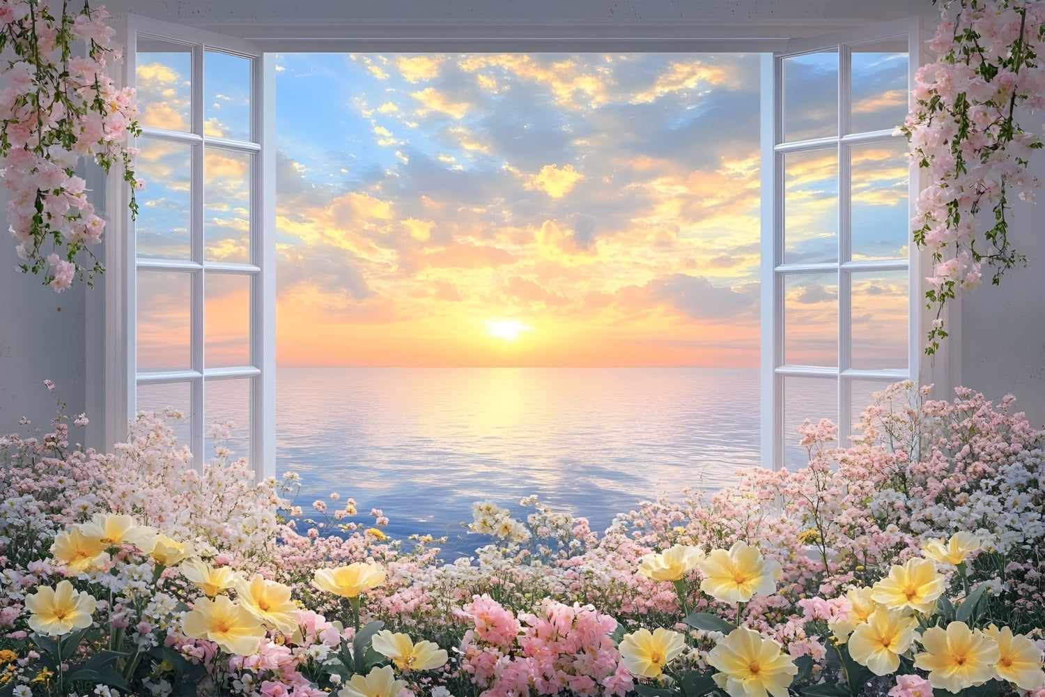 Spring Backdrops Photography Floral Window View Sunset Backdrop UK LXX1-71