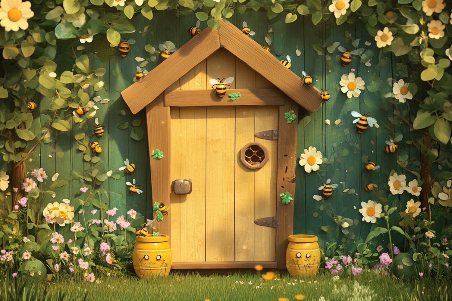 Photo Backdrop Spring Cottage Floral Bee Backdrop UK LXX1-73