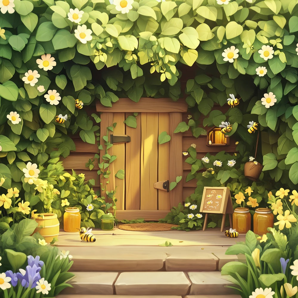 Springtime Backdrops Cottage Door Ivy Daisies Backdrop UK LXX1-74