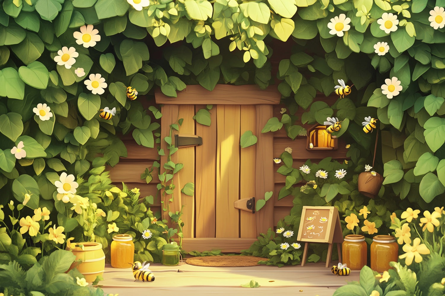 Springtime Backdrops Cottage Door Ivy Daisies Backdrop UK LXX1-74