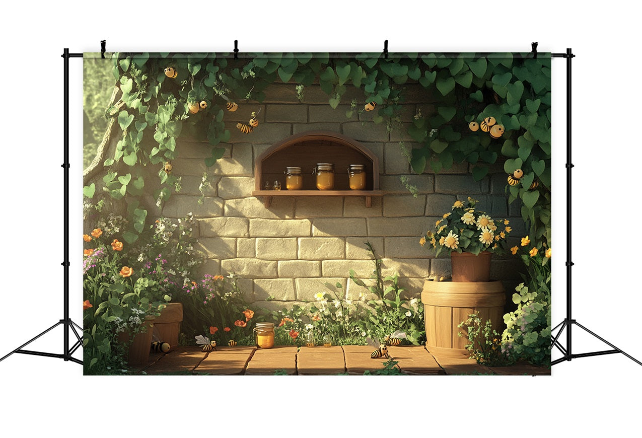 Photography Spring Backdrop Honey Shelf Floral Brick Backdrop UK LXX1-75