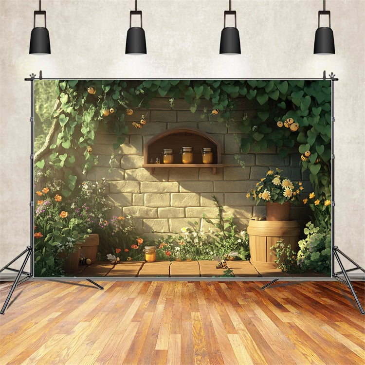 Photography Spring Backdrop Honey Shelf Floral Brick Backdrop UK LXX1-75