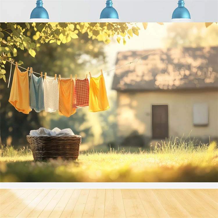 Spring Photoshoot Backdrop Rustic Clothesline Sunlit Meadow Backdrop UK LXX1-78