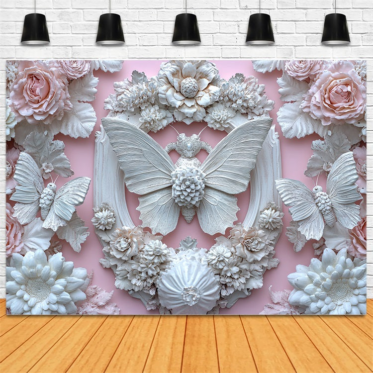 Backdrop Spring White Butterfly Blooming Floral Backdrop UK LXX1-8