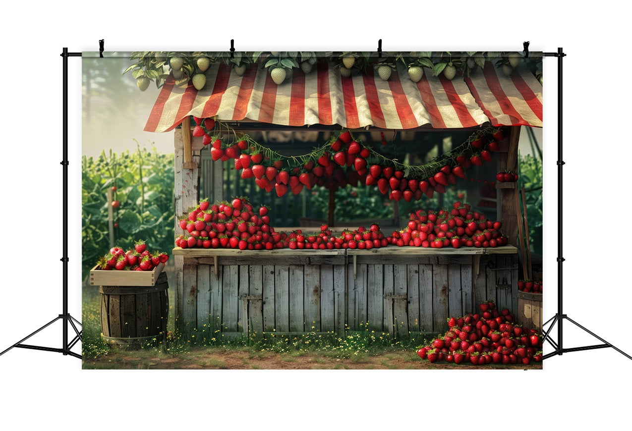 Spring Photo Backdrop Strawberries Rustic Farm Stall Backdrop UK LXX1-81