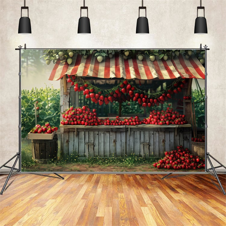 Spring Photo Backdrop Strawberries Rustic Farm Stall Backdrop UK LXX1-81