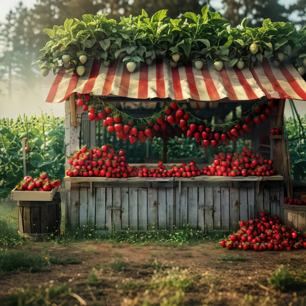 Spring Photo Backdrop Strawberries Rustic Farm Stall Backdrop UK LXX1-81