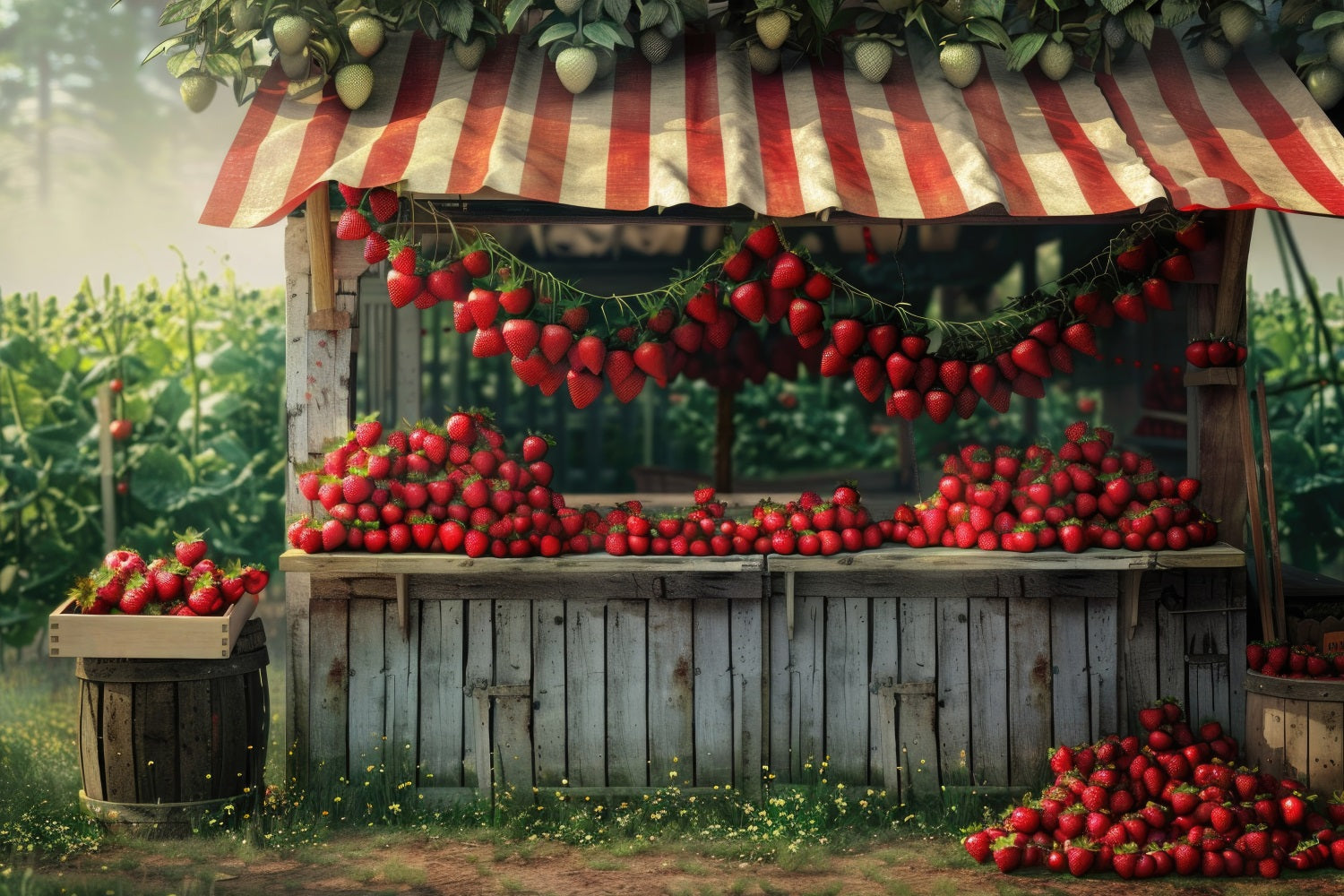 Spring Photo Backdrop Strawberries Rustic Farm Stall Backdrop UK LXX1-81