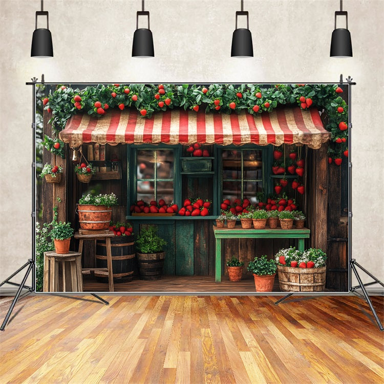 Spring Photography Backdrops Strawberry Shop Wood Decor Backdrop UK LXX1-82