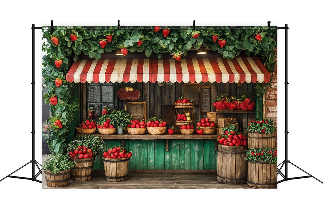 Spring Backdrops Strawberry Shop Wood Green Decor Backdrop UK LXX1-83