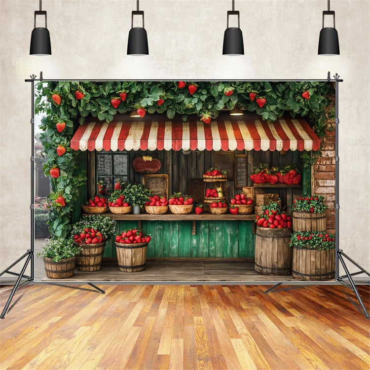 Spring Backdrops Strawberry Shop Wood Green Decor Backdrop UK LXX1-83