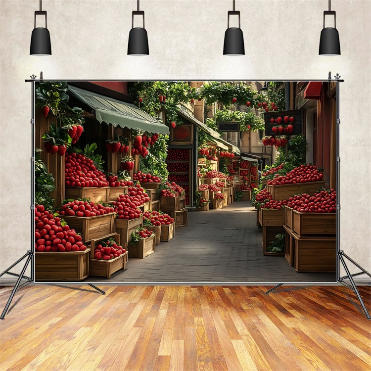 Spring Backdrop Strawberry Rustic Market Scene Backdrop UK LXX1-84