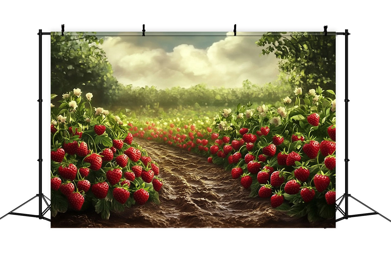 Spring Backdrops Ideas Sunlit Strawberry Field Photography Backdrop UK LXX1-85