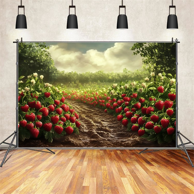 Spring Backdrops Ideas Sunlit Strawberry Field Photography Backdrop UK LXX1-85