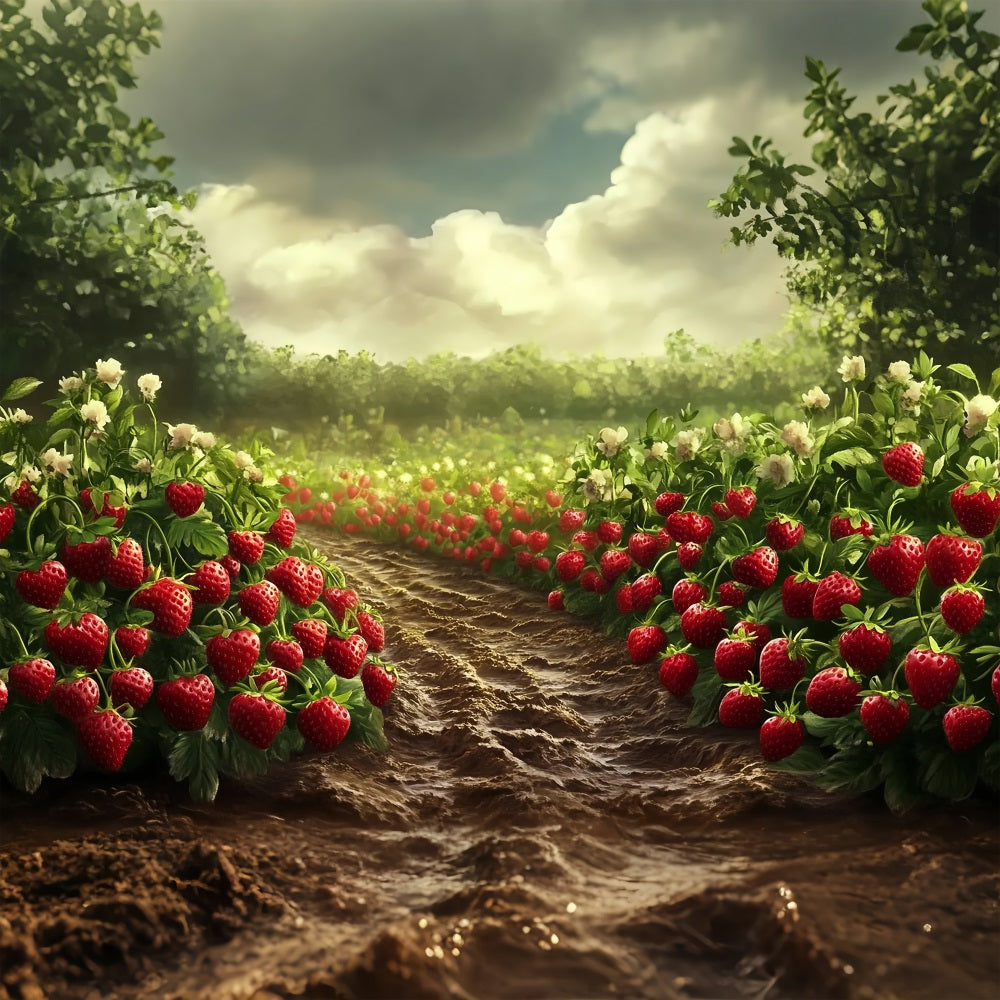 Spring Backdrops Ideas Sunlit Strawberry Field Photography Backdrop UK LXX1-85