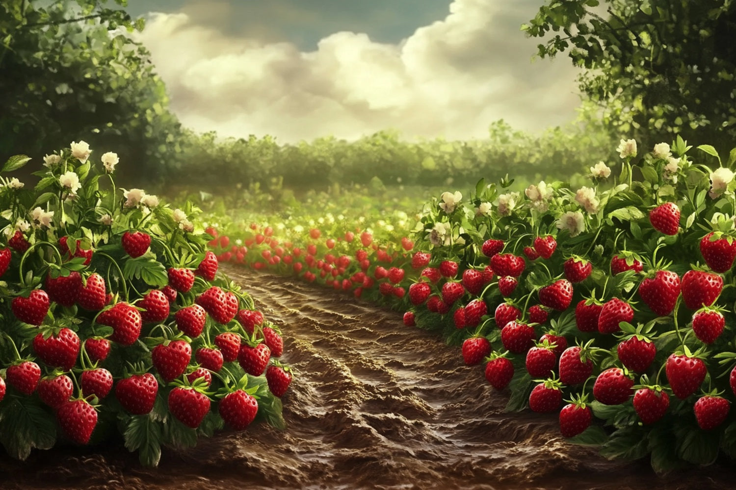 Spring Backdrops Ideas Sunlit Strawberry Field Photography Backdrop UK LXX1-85