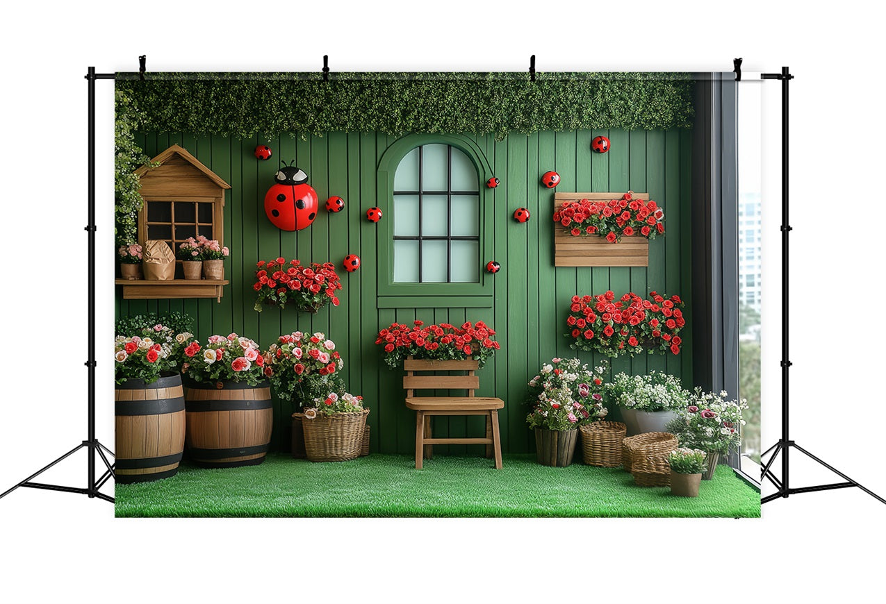 Spring Floral Backdrop Garden Wall Ladybugs Backdrop UK LXX1-86