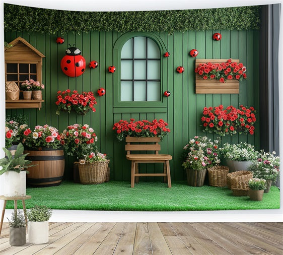 Spring Floral Backdrop Garden Wall Ladybugs Backdrop UK LXX1-86