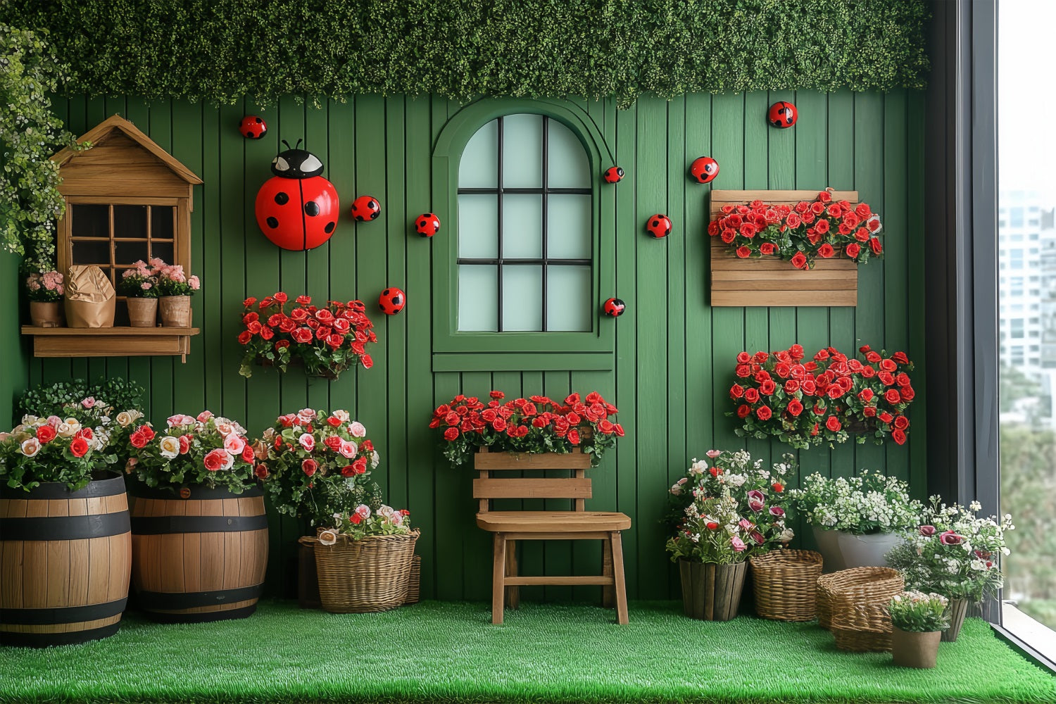 Spring Floral Backdrop Garden Wall Ladybugs Backdrop UK LXX1-86