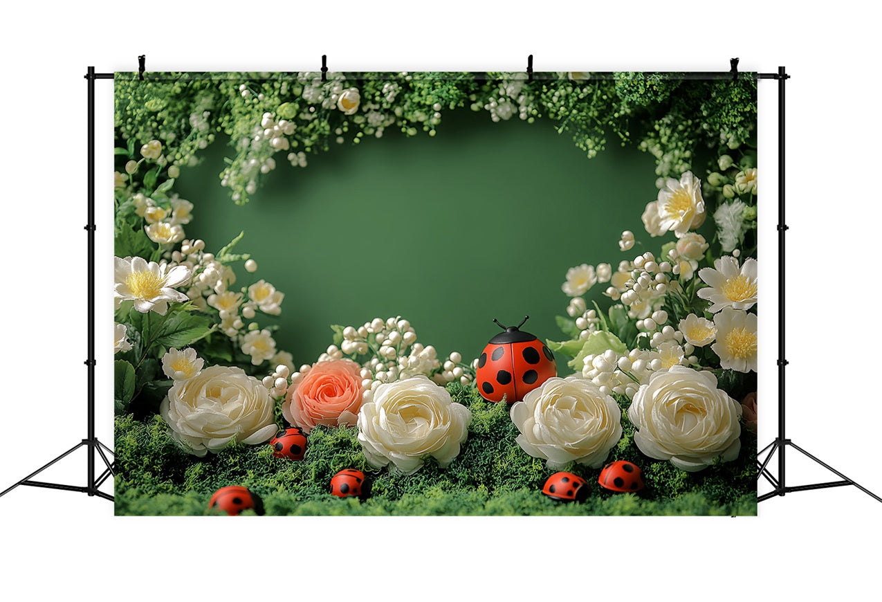 Spring Themed Backdrop Charming Ladybug Floral Backdrop UK LXX1-87