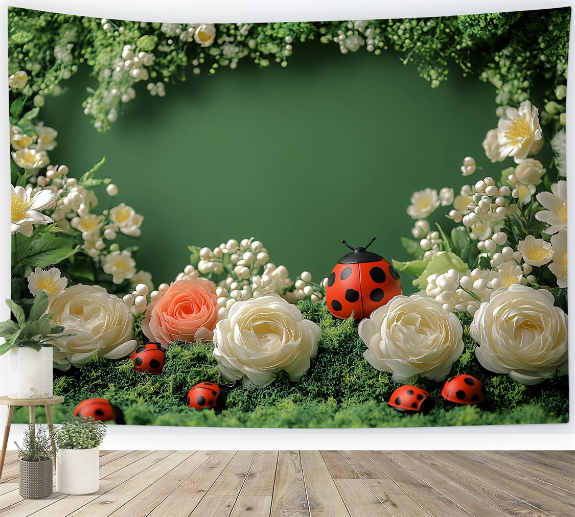 Spring Themed Backdrop Charming Ladybug Floral Backdrop UK LXX1-87