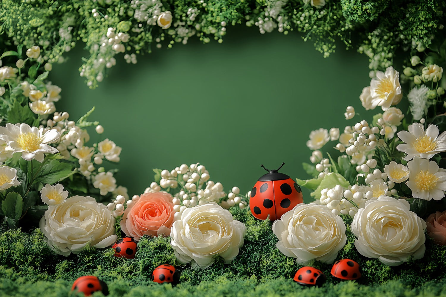 Spring Themed Backdrop Charming Ladybug Floral Backdrop UK LXX1-87