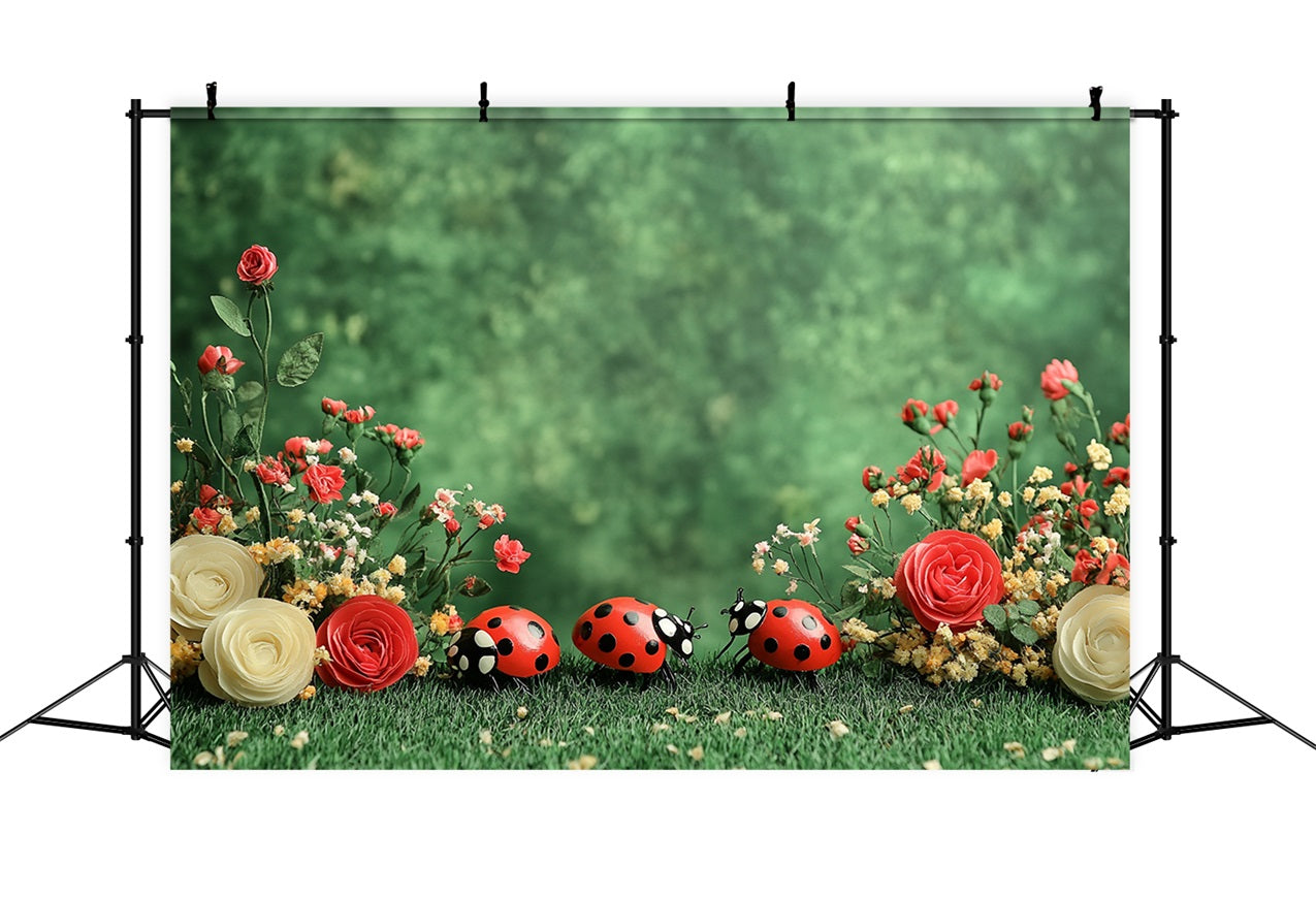 Spring Flowers Backdrop Ladybug Green Garden Backdrop UK LXX1-88