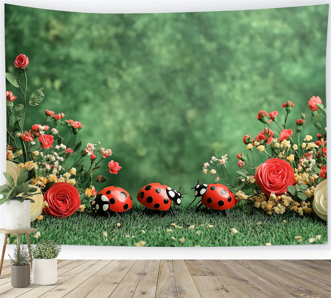 Spring Flowers Backdrop Ladybug Green Garden Backdrop UK LXX1-88