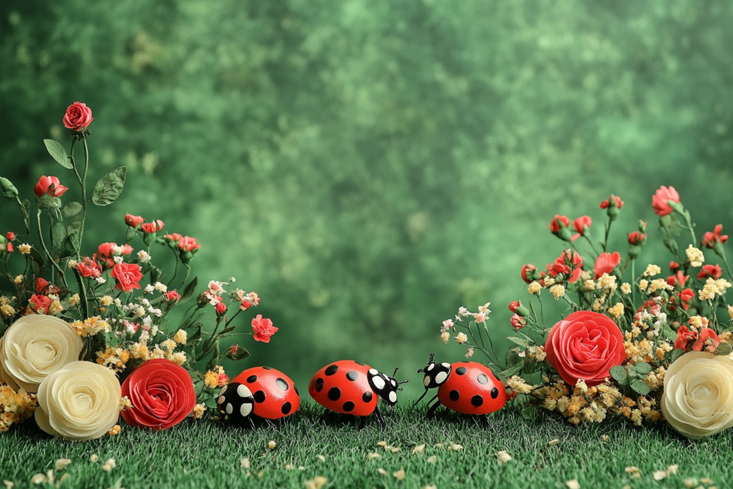 Spring Flowers Backdrop Ladybug Green Garden Backdrop UK LXX1-88