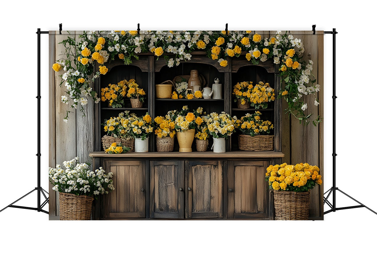 Photography Spring Backdrop Wooden Cabinet Flower Display Backdrop UK LXX1-93