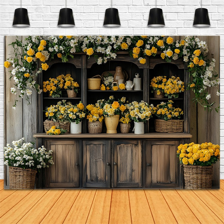 Photography Spring Backdrop Wooden Cabinet Flower Display Backdrop UK LXX1-93