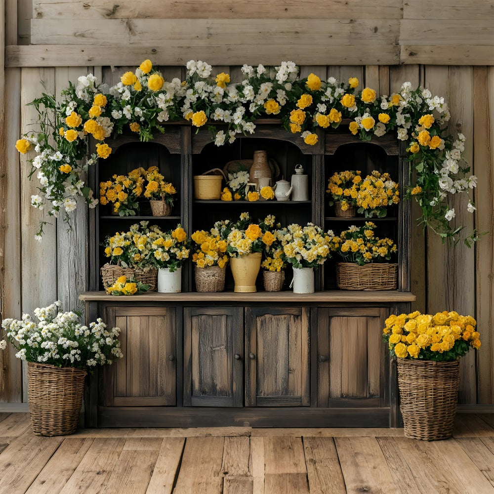 Photography Spring Backdrop Wooden Cabinet Flower Display Backdrop UK LXX1-93