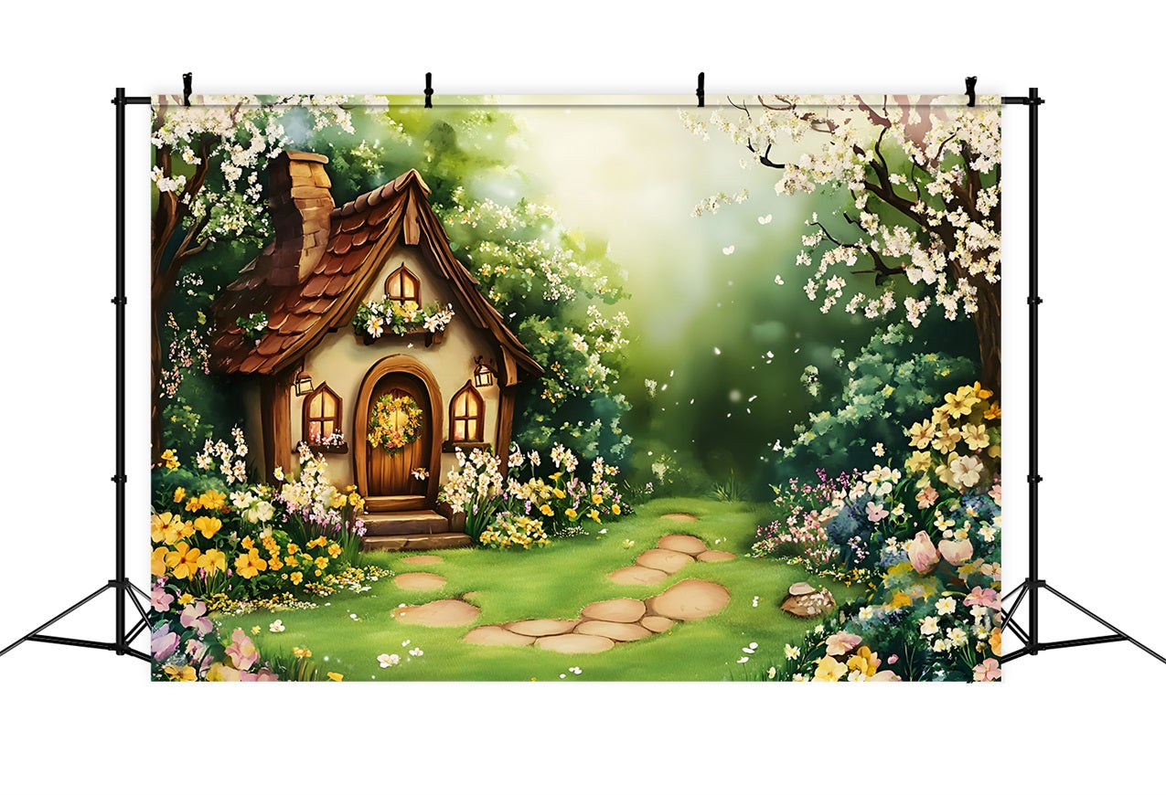 Backdrops Spring Fairy Tale Cottage Garden Backdrop UK LXX1-95