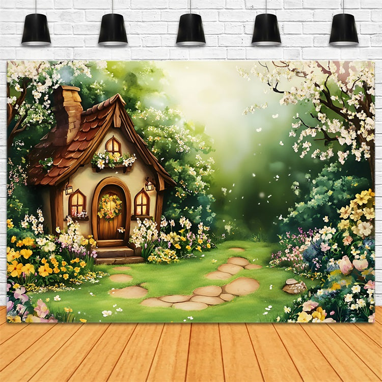 Backdrops Spring Fairy Tale Cottage Garden Backdrop UK LXX1-95