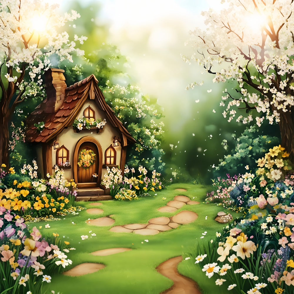 Backdrops Spring Fairy Tale Cottage Garden Backdrop UK LXX1-95